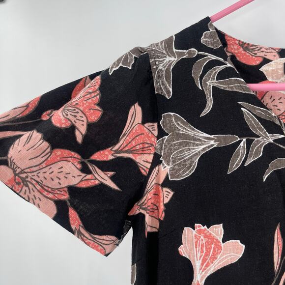 NICOLE MILLER Original Dress Size Small Floral Short Sleeve Linen Blend Black - Picture 7 of 15